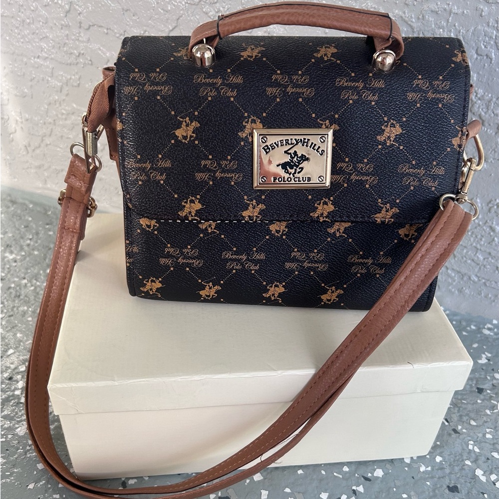 Beverly Hills Polo Club Black & Brown Mini Top-Handle Crossbody